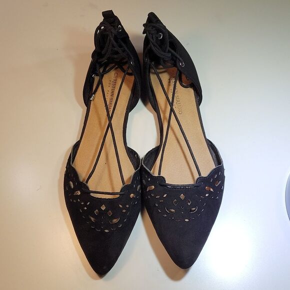 CHRISTIAN SIRIANO SUEDE LACE UP CUT OUT POINTED TOE FLAT SHOE - Picture 3 of 16